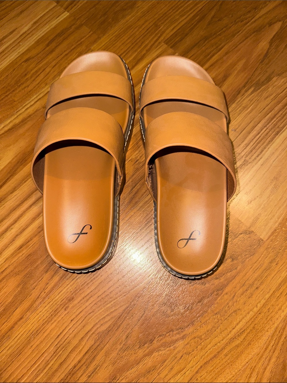 Tan Double Strap Slide Sandals